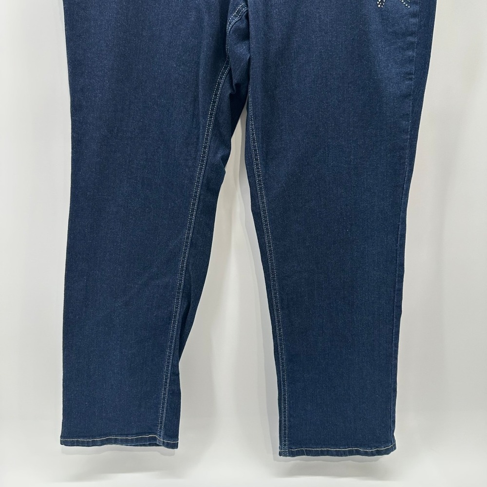 W62 Jeans Womens 18 Blue Denim Signature Fit Straight Leg Stretch Rhinestone - Picture 2 of 11